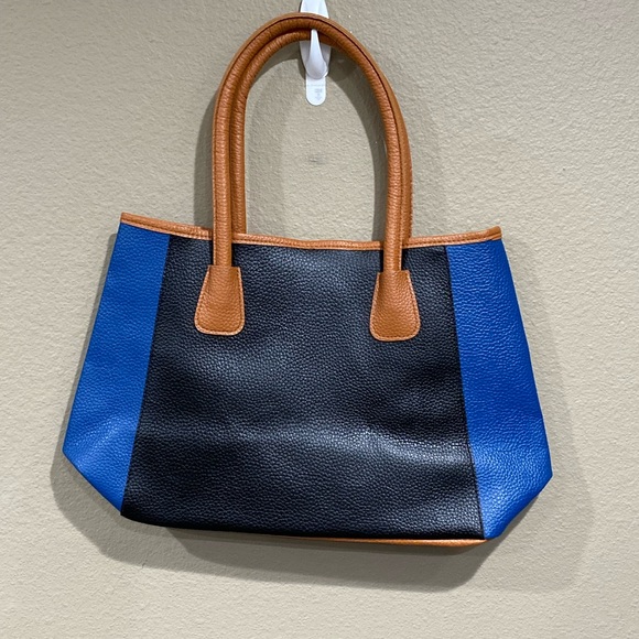 Neiman Marcus Pebbled Tote Hand Bag Multicolor Black Brown Faux Leather Purse - Picture 4 of 8